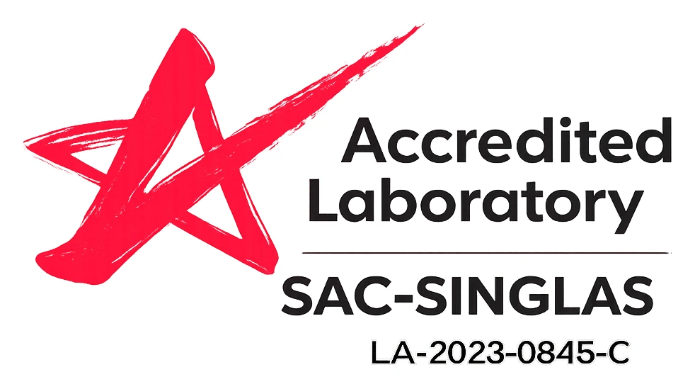 SAC-SINGLAS Accredited Laboratory mark — accreditation no. LA-2023-0845-C